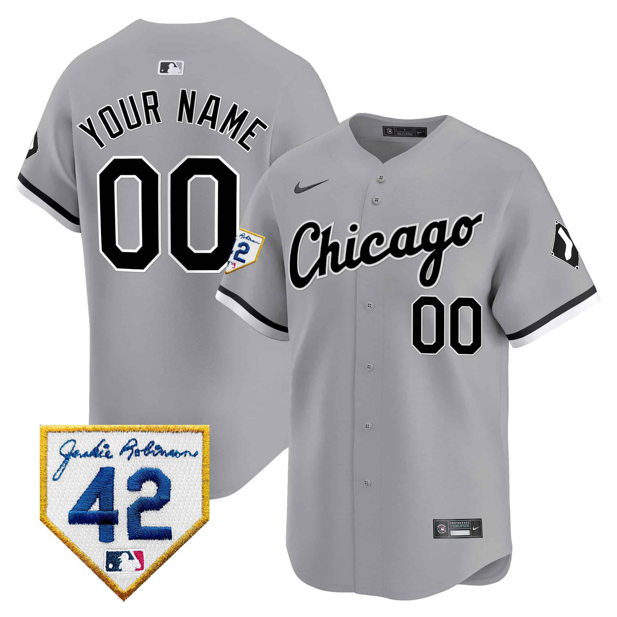 Men Chicago White Sox Grey Nike 2024 Jackie Robinson Patch Vapor Premier Limited Custom MLB Jersey->customized mlb jersey->Custom Jersey